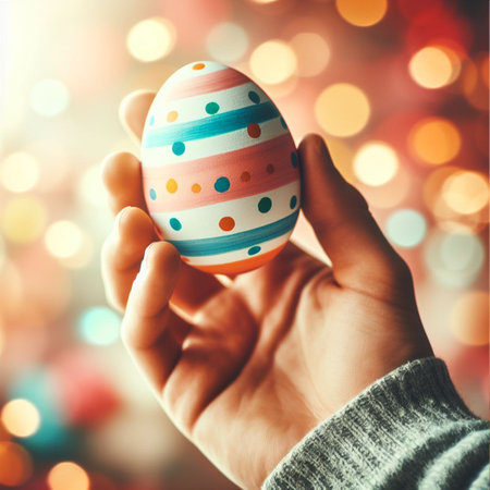 an Easter egg being held or tossed in the airの素材