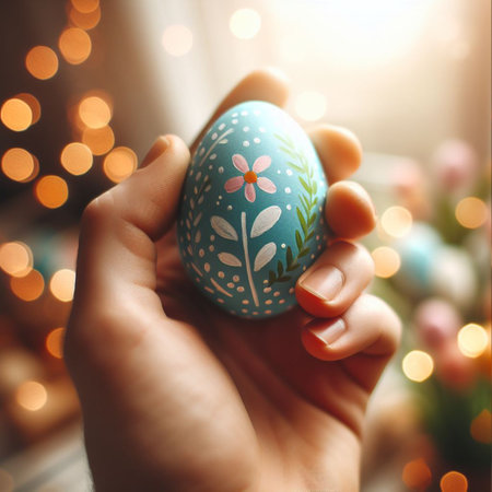 an Easter egg being held or tossed in the airの素材