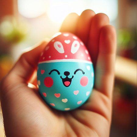 an Easter egg being held or tossed in the airの素材