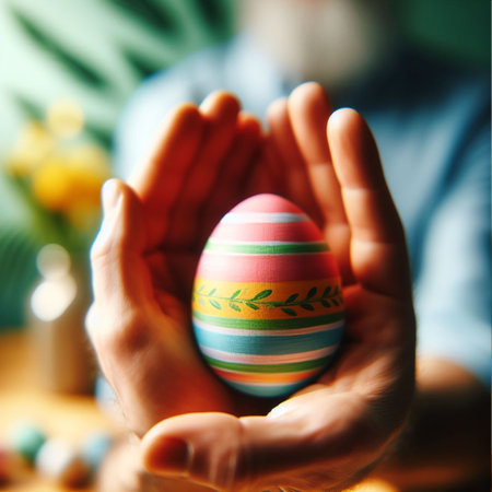 an Easter egg being held or tossed in the airの素材
