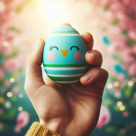 an Easter egg being held or tossed in the airの素材