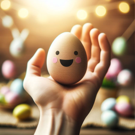 an Easter egg being held or tossed in the airの素材