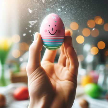 an Easter egg being held or tossed in the airの素材