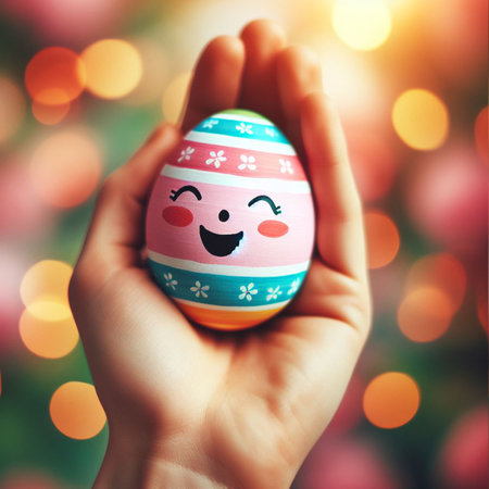 an Easter egg being held or tossed in the airの素材