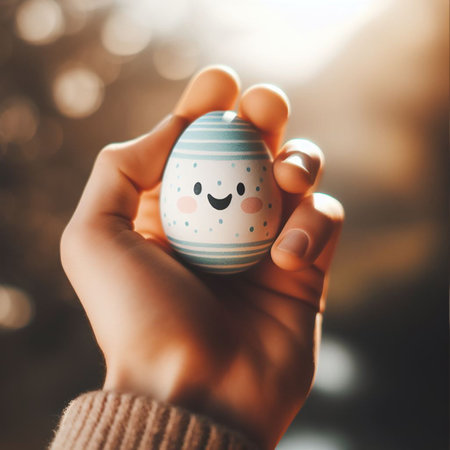 an Easter egg being held or tossed in the airの素材