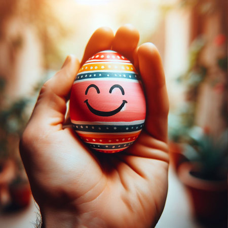 an Easter egg being held or tossed in the airの素材