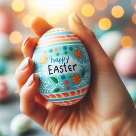 an Easter egg being held or tossed in the airの素材