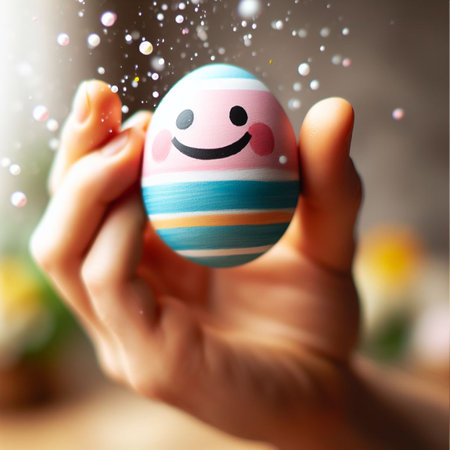 an Easter egg being held or tossed in the airの素材