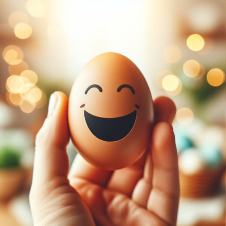 an Easter egg being held or tossed in the airの素材