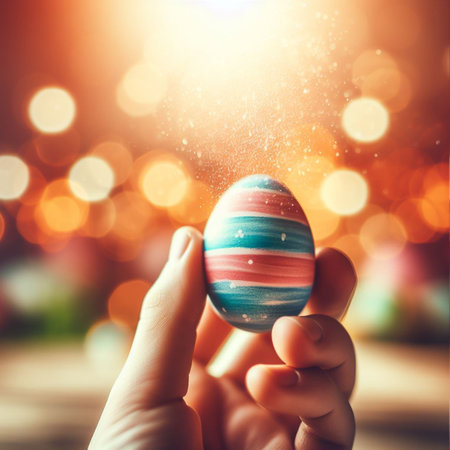 an Easter egg being held or tossed in the airの素材
