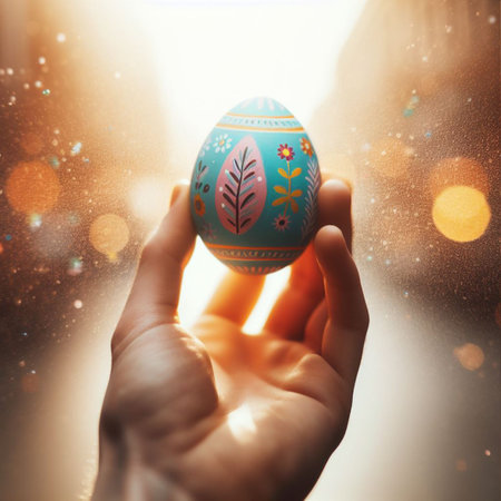 an Easter egg being held or tossed in the airの素材