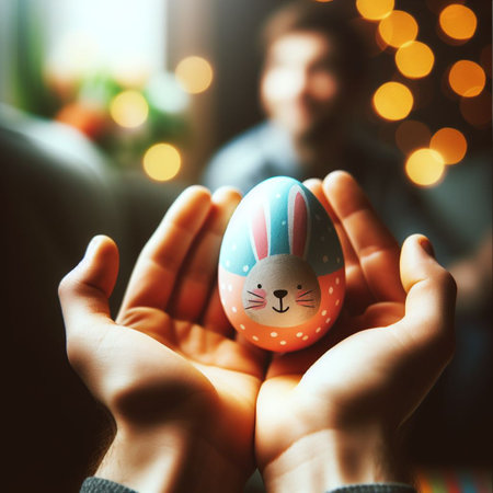 an Easter egg being held or tossed in the airの素材