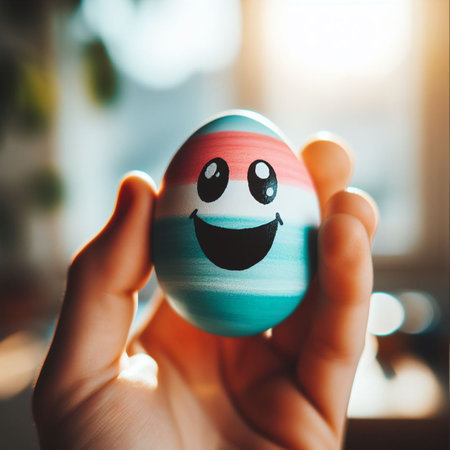 an Easter egg being held or tossed in the airの素材