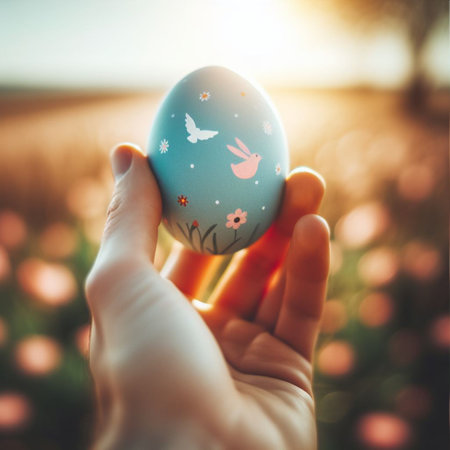 an Easter egg being held or tossed in the airの素材