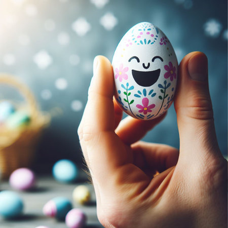an Easter egg being held or tossed in the airの素材