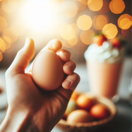 an Easter egg being held or tossed in the airの素材