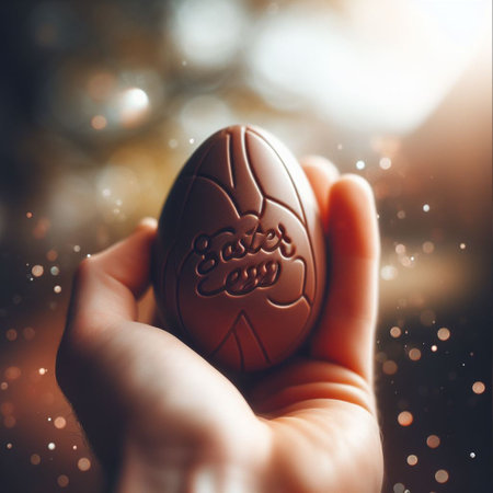 a chocolate Easter egg being held or tossed in the airの素材