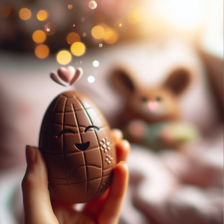 a chocolate Easter egg being held or tossed in the airの素材