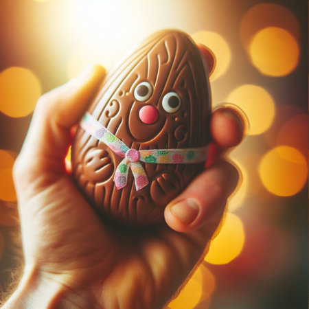 a chocolate Easter egg being held or tossed in the airの素材