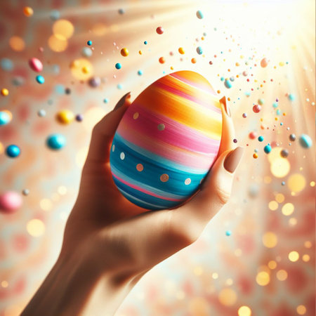 an Easter egg being held or tossed in the airの素材