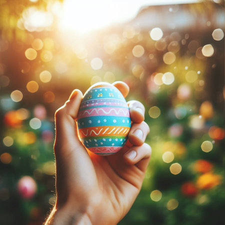 an Easter egg being held or tossed in the airの素材