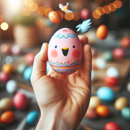 an Easter egg being held or tossed in the airの素材