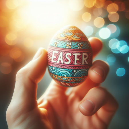 an Easter egg being held or tossed in the airの素材