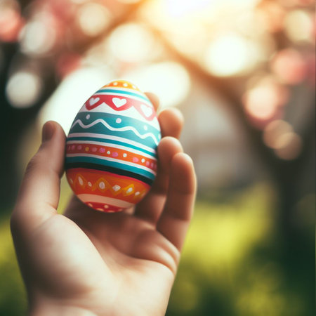 an Easter egg being held or tossed in the airの素材