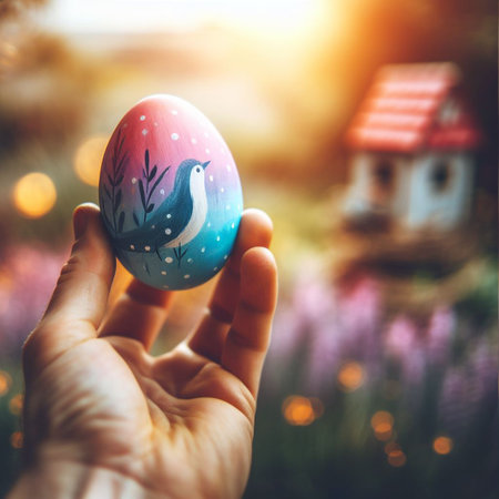 an Easter egg being held or tossed in the airの素材
