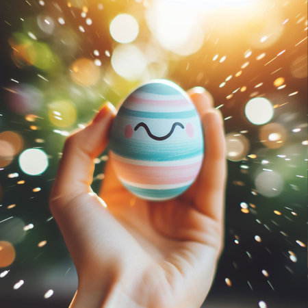 an Easter egg being held or tossed in the airの素材