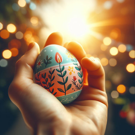 an Easter egg being held or tossed in the airの素材