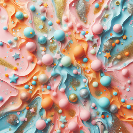 Festive easter background with confetti, sparkles and easter eggs. Vector illustration.の素材