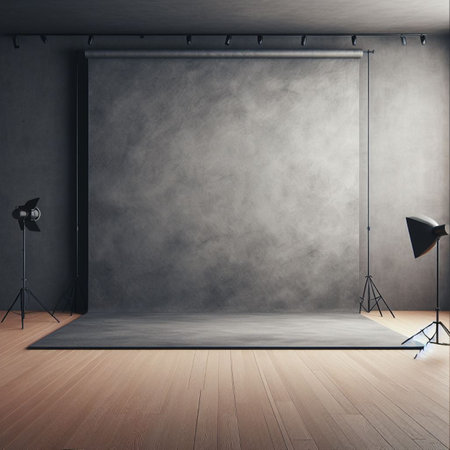 Modern interior with blank wall. Photography studio or creative space. Mockupの素材