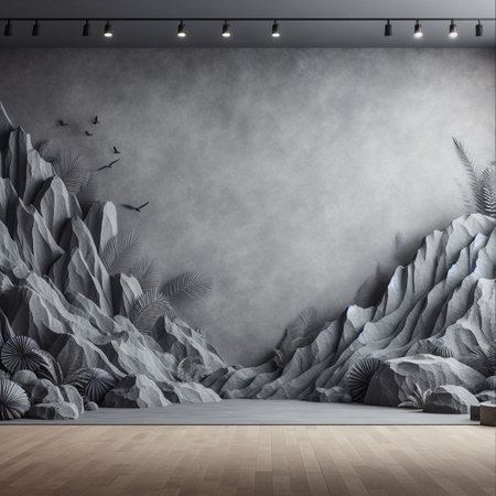 Modern interior with blank wall. Photography studio or creative space. Mockupの素材