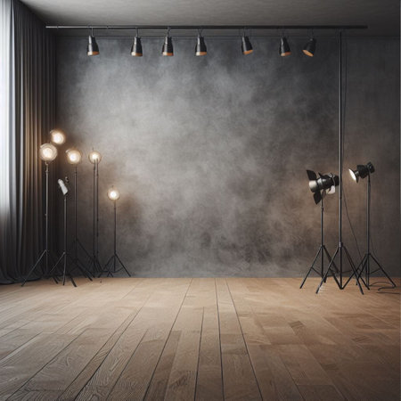 Modern interior with blank wall. Photography studio or creative space. Mockupの素材