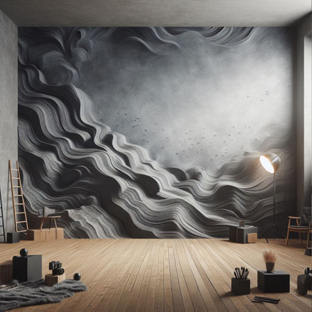 Modern interior with blank wall. Photography studio or creative space. Mockupの素材