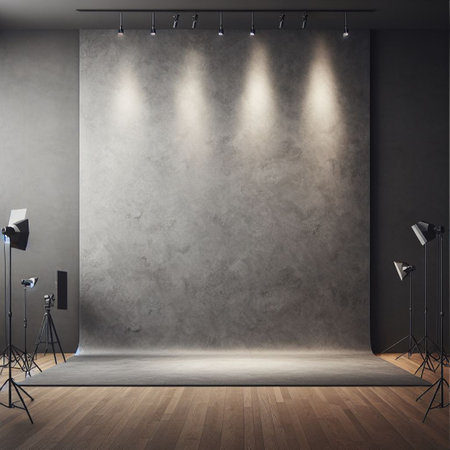 Modern interior with blank wall. Photography studio or creative space. Mockupの素材