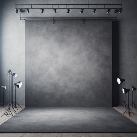 Modern interior with blank wall. Photography studio or creative space. Mockupの素材