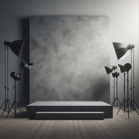 Modern interior with blank wall. Photography studio or creative space. Mockupの素材