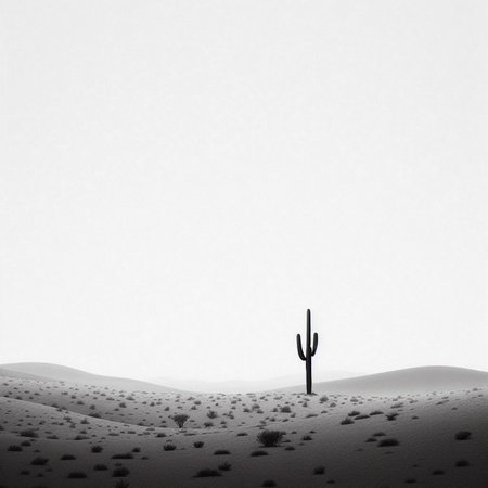 Silhouette of a cactus in the desert. black and whiteの素材