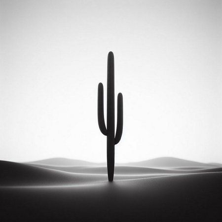 Silhouette of a cactus in the desert. black and whiteの素材