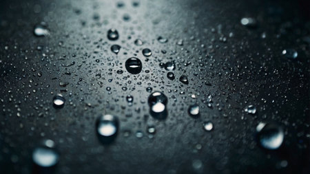 Drops of water on a black background. Shallow depth of fieldの写真素材
