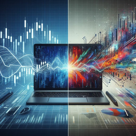 Laptop with stock market chart on abstract background. 3D Renderingの素材