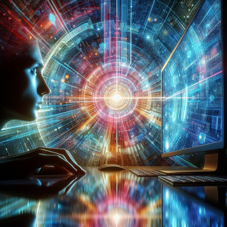 Double exposure of human head and abstract technology background. 3D renderingの素材