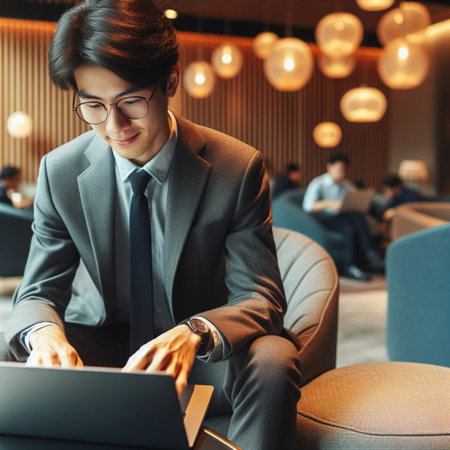 Young asian businessman working with laptop in modern office. Business concept.の素材