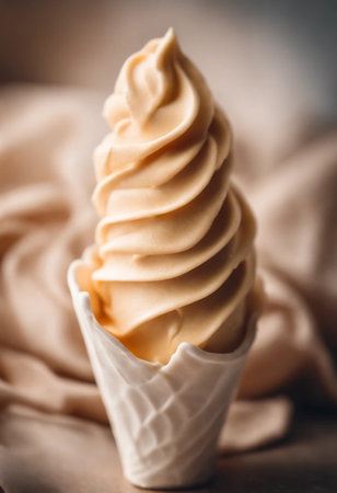 Delicious ice cream on table, closeup. Space for textの素材