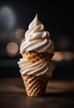 ice cream in a waffle cone on a dark background. selective focusの素材