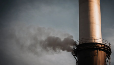 factory chimneys spewing pollutionの素材