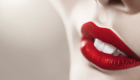 female lips with bright red lipstickの素材
