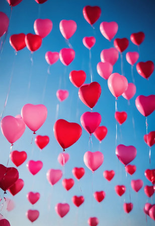 A bunch of  heart-shaped balloonsの素材